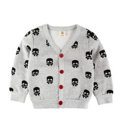 Jomake Skulls Printed Fleece Cardigan Sweater - Gray 8t