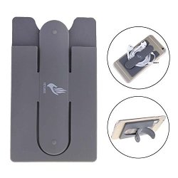 2-IN-1 Silicone Adhesive Pu Stick-on Wallet Credit Card Id Holder For All Smart Phone Iphone Gray