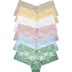 Curve Muse Womens Pack of 6 Comfort Sheer Lace Tanga Hipster Boyshorts Panties