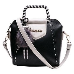 Musaa Vintage Round Shape Pu Leather Spell Color Shoulder Bag Totes Cross-body Handbags For Women Square Black