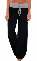 Amiery Womens Pajamas Pants Juniors Solid Pants Wide Leg Palazzo Lounge Pants Black XL