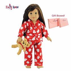 Emily Rose 18 Inch Doll Pajamas Pjs With Teddy Bear - Gift Boxed 18 Doll Pjs Pajamas Set Fits American Girl Dolls