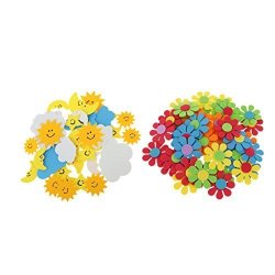 Flameer 80 Pieces Foam Stickers Self Adhesive Flower Sun Clouds Moon Stickers For Kids Diy Craft Embellishment Assorted Color