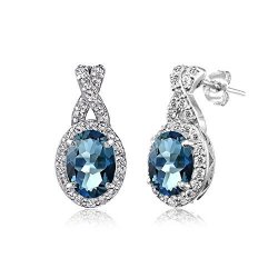 Sterling Silver London Blue & White Topaz X And Oval Drop Earrings