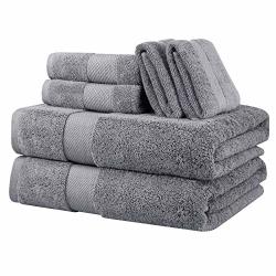 Wonwo Cotton Bath Towels Luxury 6 Piece Set - 2 Bath Towels 2 Hand Towels And 2 Washcloths-gray