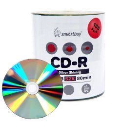 Smartbuy 100-DISC 700MB 80MIN 52X Cd-r Shiny Silver Top Blank Recordable Media Disc