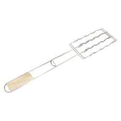 Sodial Stainless Steel Wooden Handle Bbq Sausage Grilling Basket Grill Rack Hot Dog Mesh Clips Barbecue Tools For Outdoor Camping