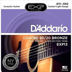 D'addario EXP13 With Ny Steel 80 20 Bronze Acoustic Guitar Strings Coated Custom Light 11-52