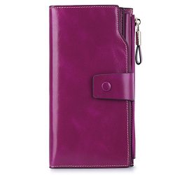 S-zone Women's Rfid Blocking Large Capacity Genuine Leather Clutch Wallet Ladies Purse Card Holder Organizer Purple