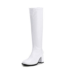 Liuruijia Women's Go Go Boots Over The Knee Block Heel Zipper Boot WHITE-46
