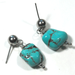 Atenea Handmade Turquoise Nugget Earrings With Stainless Steel Studs