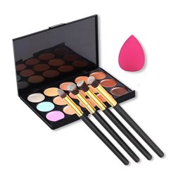 U-beauty 15 Colors Contour Face Cream Makeup Concealer Palette + 4pcs Powder Brushes With Free Makeup Sponge Blender