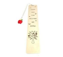 Stainless Steel Teachers Bookmark With Red Apple - Helping Me Grow