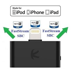 Kokkia I10L_PRO : Digital Bluetooth Splitter Transmitter With Switchable Aptx low-latency Aptx faststream sbc Codecs For Iphone Ipad Ipod Touch With Lightning Connector. Streams To 2 Sets