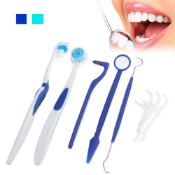 8pcs Dental Care Kit Toothbrush Tongue Brush Stain Eraser Mirror Cleaning Set