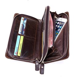 Real Daiwenwo Leather Purse Day Clutch Bag Men Wallets Large Capacity Male Long Wallet M16 Brown