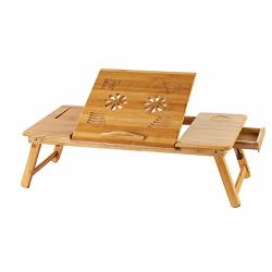 Us Fast Shippment Shmei Adjustable Bamboo Laptop Desk Portable Breakfast Serving Bed Tray With Tilting Top Drawer For Surfing Reading Writing Eating