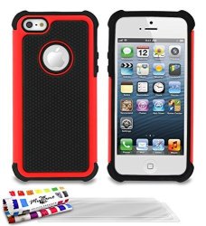 Muzzano Original Sport Shell Cover Case With 3 Ultraclear Screen Protectors For Apple Iphone 5S - Red