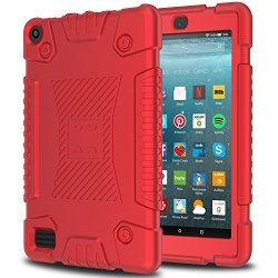 Donwell Kindle Fire 7 2017 Silicone Rubber Case New Shockproof Anti-slip Light Weight Kids Friendly Silica Gel Thin Layer Protective Cover For All-new Amazon Fire HD 7 Red