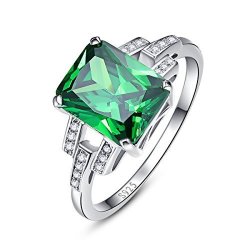 Bonlavie 925 Sterling Silver Ring Cubic Zirconia Cz Diamond Created Green Emerald Eternity Engagement Wedding Band Ring Size 10