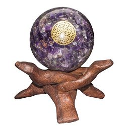 Crocon Amethyst Orgone Sphere Ball Flower Of Life Symbol Energy Generator For Reiki Healing Chakra Balancing & Emf Protection Size: 50-60MM