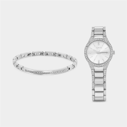 Womens Silver Plated Bracelet Watch & Bracelet Set