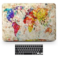 Bizcustom Macbook Air 13 13.3 Case Pattern Painting Hard Rubberized Full Body Matte Cover For Macbook Air 13 Model A1369 A1466 Keyboard Cover World Map Watercolor