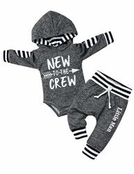 Von Kilizo Newborn Baby Boy Clothes Hoodie Romper Onesies Bodysuit One Piece New To The Crew Baby Boy Pants 2PCS Cute Baby Boy Outfits 0 3 Months