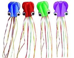 Set Of 4 Large 157.5 High Cartoon Big Round Eyes Octopus Kites With Colorful Ribbon And Kite Board With 98.4 Foot String For Kids