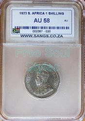 1923 1 Shilling Sangs Graded Au 58 - Catalogue Value R7 500.00