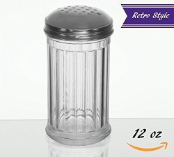 12-OUNCE Glass Cheese Shaker By Tezzorio Retro Style Cheese Sugar Shaker With Stainless Steel Perforated Cap Parmesan Cheese Shaker Pourer Glass Jar Dispenser