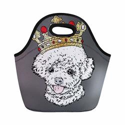 Semtomn Neoprene Lunch Tote Bag Lovely Poodle In The Crown Pedigreed Puppy And Jewel Reusable Cooler Bags Insulated Thermal Picnic Handbag For Travel School