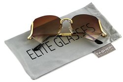 ELITE Oversized Vintage Style Sun Glasses Upside Down Rimless Fashion Brown 65