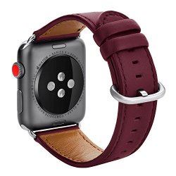 Kades Calf Leather Replacement Band Compatible For Apple Watch Series 4 40MM & Series 3 2 1 38MM Wine Red