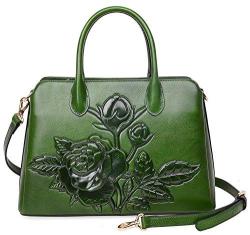 TOP Pijushi Handle Satchel Handbag For Women Floral Purses Genuine Leather Shoulder Bag