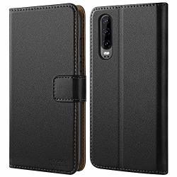 Hoomil Case Compatible With Huawei P30 Premium Leather Flip Wallet Phone Case For Huawei P30 Smartphone Black