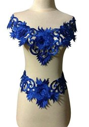 Wubu Lace Neckline Trim Applique Embroidery Patch Motif Embellishments Decorative Patches Royal Blue Style 3
