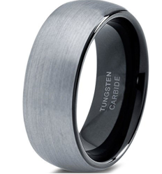 Mens Tungsten Carbide Silver Black Brushed 8mm Wedding Band Ring Sizes 10 12 Or 13