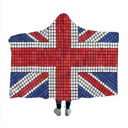 Ggacen Union Jack Plush Blanket Mosaic British Flag Home Wearable Throw Blankets Cloak Cape 80X60 Inches