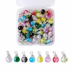 Kissitty 80-PIECE Transparent Crackle Glass Drop Beads 8 Colors Handmade Dangle Glass Charms With Bead Cap For Diy Jewelry Making