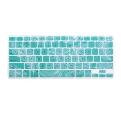 Case Star Feather Series Silicone Keyboard Cover Skin For Macbook 13-INCH Unibody Macbook Pro 13 15 17-INCH And Apple Wireless Keyboard Aqua Blue With White Feather