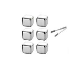 Set Of 6 Reusable Stainless Steel Ice Cubes With Tong