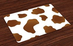 Ambesonne Cow Print Place Mats Set Of 4 Brown Spots On A White Cow Skin Abstract Art Cattle Fur Farm Animals Cowboy Barn Washable