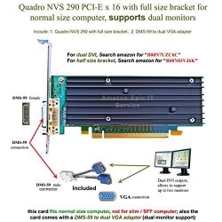 Epic It Service - Quadro Nvs 290 Low Profile Card Full Size Bracket DMS-59 To Dual Vga Adapter