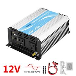 Giandel Power Inverter Pure Sine Wave 600WATT 12V Dc To 110V 120V With Remote Control Dual Ac Outlets And USB Port For Rv Car