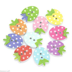 10pcs Mixed 2 Holes Strawberry Wood Sewing Buttons Scrapbooking 16mm X 12mm