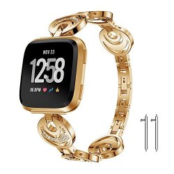 For Fitbit Versa Metal Band Newest Replacement Accessory Metal Watch Bands Bracelet For Fitbit Versa Smart Watch 4 Colors Available Gold 5.8-8.1 Inches Wrist
