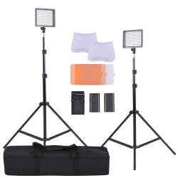 Vl-300 Video Light Panel Kit 5500k 3200k 300pcs Led Beads 2 Light Stand 2 Np-f550 Battery Carry Bag
