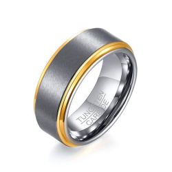 - Mens 8MM Thin Tungsten Carbide Ring - Silver & Gold