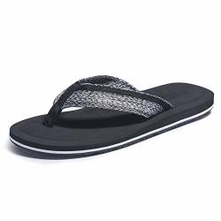 Fitory Men's Flip-flops Thongs Sandals Comfort Slippers For Beach Black Size 9